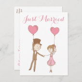 Roze net getrouwd bruid & bruidegom bruine bruilof aankondigingskaart (Voorkant / Achterkant)