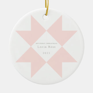 Roze Neutrale Streep Quilt Star Mijn Eerste Kerstm Keramisch Ornament