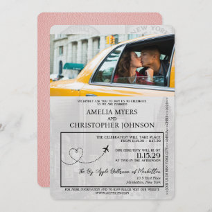 Roze New York City Passport Wedding Kaart