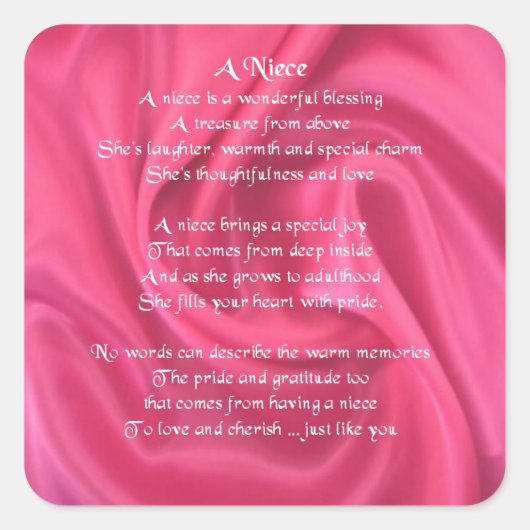 Roze - Niece Poem Vierkante Sticker (Voorkant)