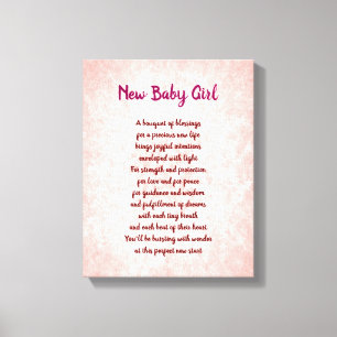 Roze Nieuwe Baby Meisje Gedicht Canvas Afdruk