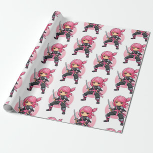 roze ninja meisje cadeaupapier