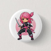 roze ninja meisje ronde button 3,2 cm (Voorkant)