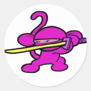 Roze Ninja op Guard-No woorden Ronde Sticker