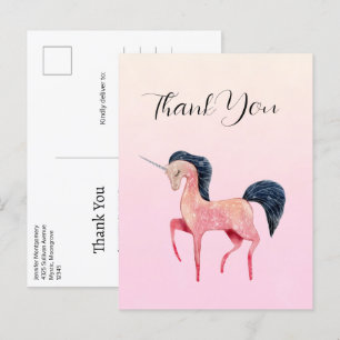 Roze Noordse Eenhoorn met Zwarte Mane Dank U Briefkaart
