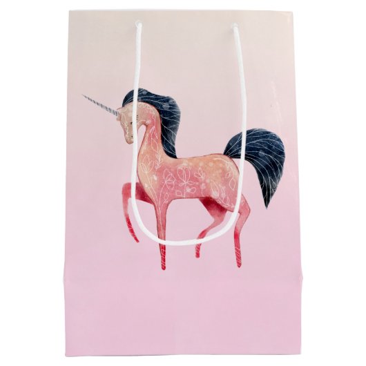 Roze Noordse Eenhoorn met Zwarte Mane Medium Cadeauzakje (Achterkant)