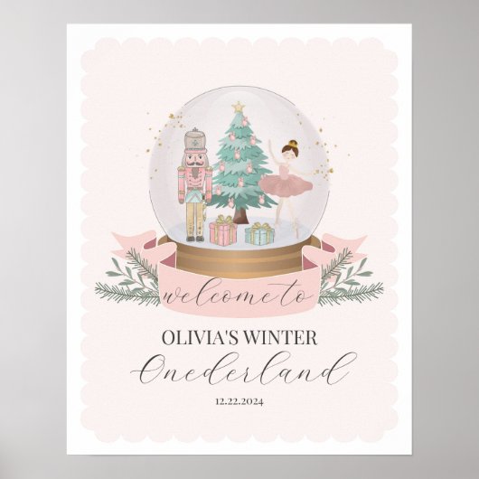 Roze Notenkraker Ballet Eerste Verjaardag Welkomst Poster (Voorkant)