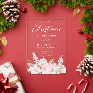 Roze Notenkraker Bloem Kantoor Kerstfeest Acryl Uitnodigingen
