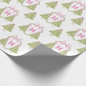 Roze Notenkraker Kerstboom Monogram Crest Cadeaupapier (Hoek)