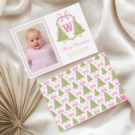 Roze Notenkraker Kerstboom Monogram Crest Feestdagenkaart