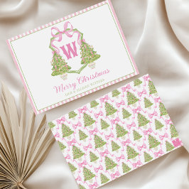 Roze Notenkraker Kerstboom Monogram Crest Feestdagenkaart