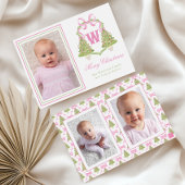 Roze Notenkraker Kerstboom Monogram Crest Feestdagenkaart