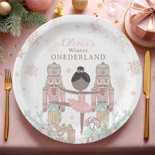 Roze Notenkraker Winter Onederland 1e Verjaardag Papieren Bordje