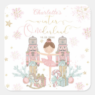 Roze Notenkraker Winter Onederland 1e Verjaardag Vierkante Sticker