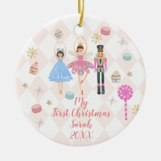 Roze Nutkraker eerste kerstversiering Keramisch Ornament