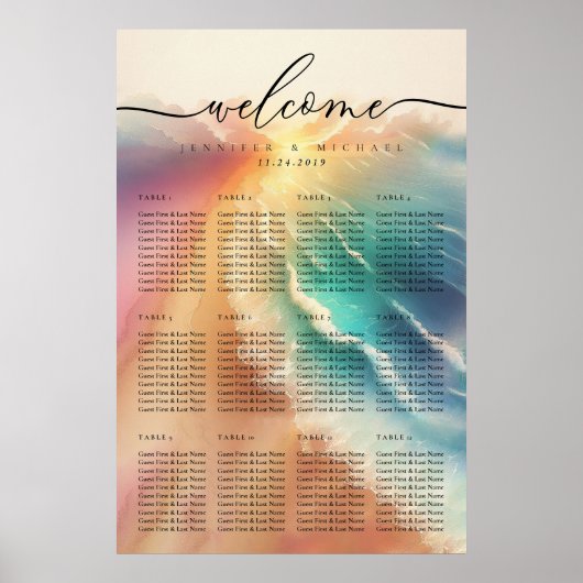 Roze Oceaan Strand Zomerfeest Bruiloftstafel Poster (Voorkant)