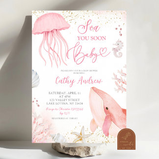 Roze Oceaan Zie Je Gauw Meisje Baby Borrel Kaart