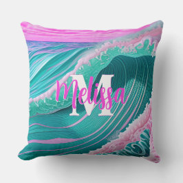 Roze oceaangolven Monogram Kussen