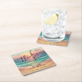 Roze Ocean Beach Zonnig Waterverf Zomerfeest Vierkante Kartonnen Onderzetter (Insitu)