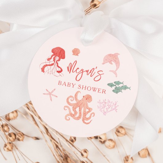Roze Ocean Creature Baby shower Bedankjes Labels