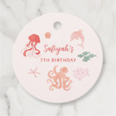 Roze Ocean Creature Verjaardagsfeest Bedankjes Labels (Voorkant)