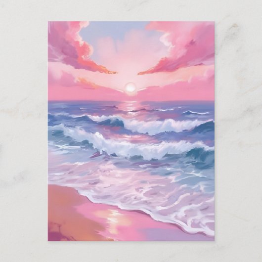 Roze Ocean Shore Beach Schilderij Briefkaart (Voorkant)