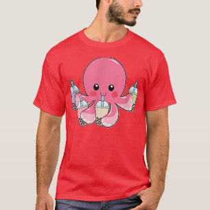 Roze Octopus Boba belle Melk Tea Kawaii Cute Anim T-shirt