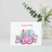 roze octopus briefkaart (Staand voorkant)