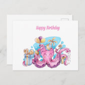 roze octopus briefkaart (Voorkant / Achterkant)