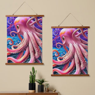 Roze octopus hangend wandkleed