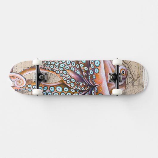 Roze octopus Map Kraken Nautical Skateboard (Horizontaal)