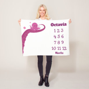 Roze octopus Naam Milestone Fleece Blanket Deken