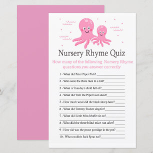 Roze Octopus Nursery Rhyme Quiz baby shower game