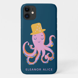 Roze Octopus Quirky Dansende Dier Gepersonaliseerd iPhone 11 Hoesje