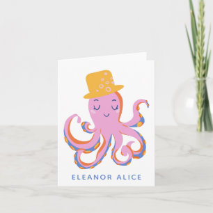Roze Octopus Quirky Dansende Dier Gepersonaliseerd Notitiekaartje