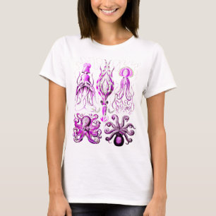 Roze octopus sealife oceaannautische strandkunst t-shirt