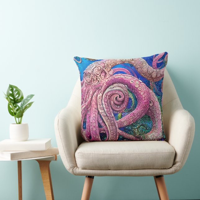 Roze octopus Tentacles Kussen (Stoel)