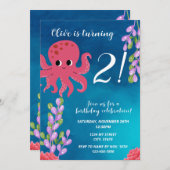 Roze Octopus Verjaardag Uitnodiging (Voorkant / Achterkant)