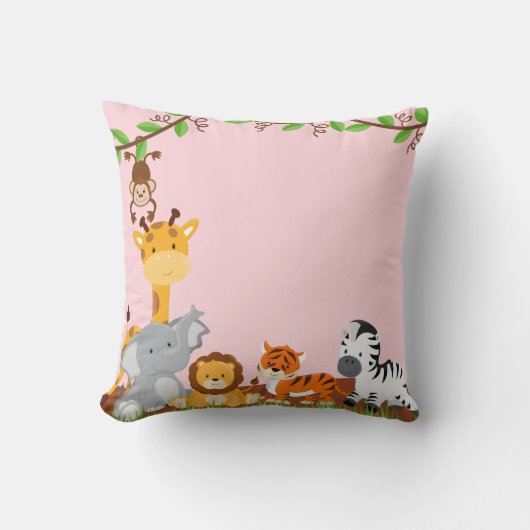 Roze Oerwoud Baby Animals Pillow Kussen (Voorkant)