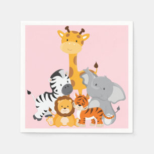 Roze Oerwoud Baby Baby Animal Paper Napkins Servetten