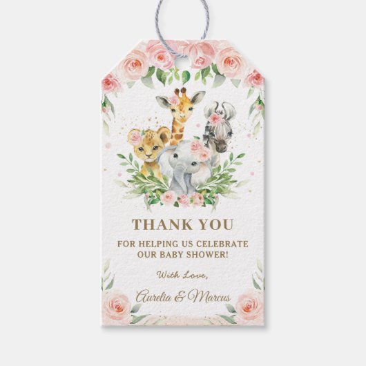 Roze Oerwoud Safari Baby shower Cadeaulabel (Voorkant)