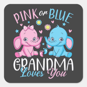 Roze of blauw Oma Loves You Elephant Baby Vierkante Sticker