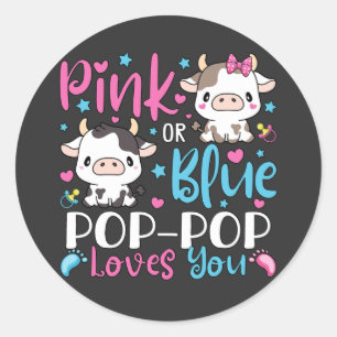 Roze of blauw Pop-Pop houdt van je cadeaus Koe Bab Ronde Sticker