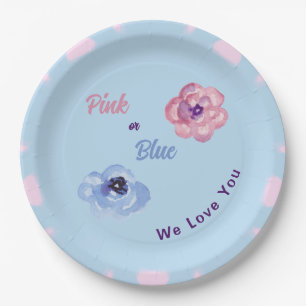 Roze of Blauw We Love You Waterverf Flowers Papieren Bordje