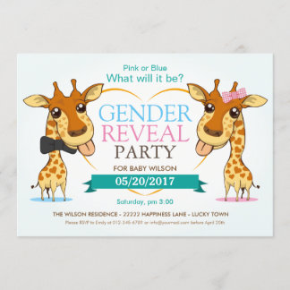 Roze of Blauwe Baby Giraffe Gender Reveal Party RS Kaart