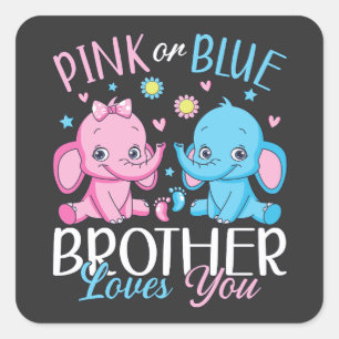 Roze of Blauwe Broeder houdt van je Olifant Baby Vierkante Sticker
