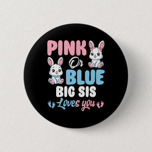 Roze Of Blauwe Grote Zus Houdt Van Jou Konijn Gesl Ronde Button 5,7 Cm