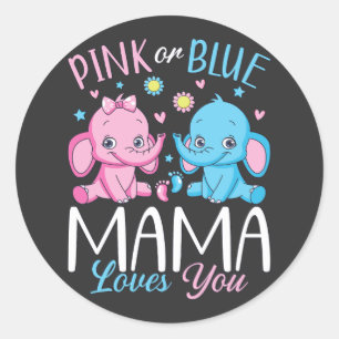 Roze of Blauwe Mama houdt van je Olifant Baby Ronde Sticker