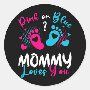 Roze of blauwe mama houdt van je ronde sticker