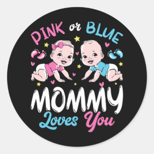 Roze of blauwe mama houdt van je ronde sticker